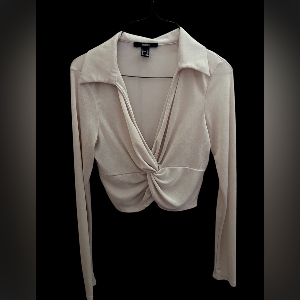 Cream Long Sleeve Twist Front Top